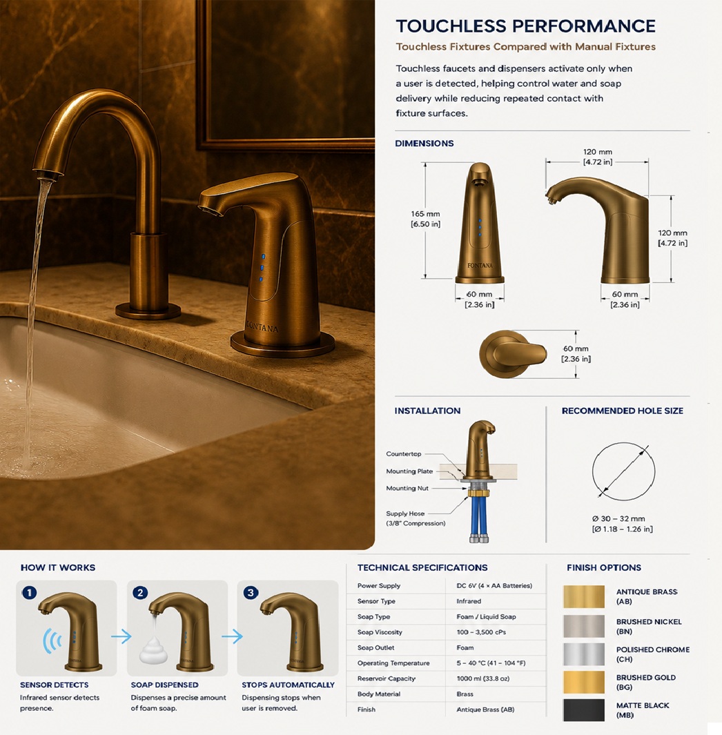 Fontana automatic sensor faucet in gold finish
